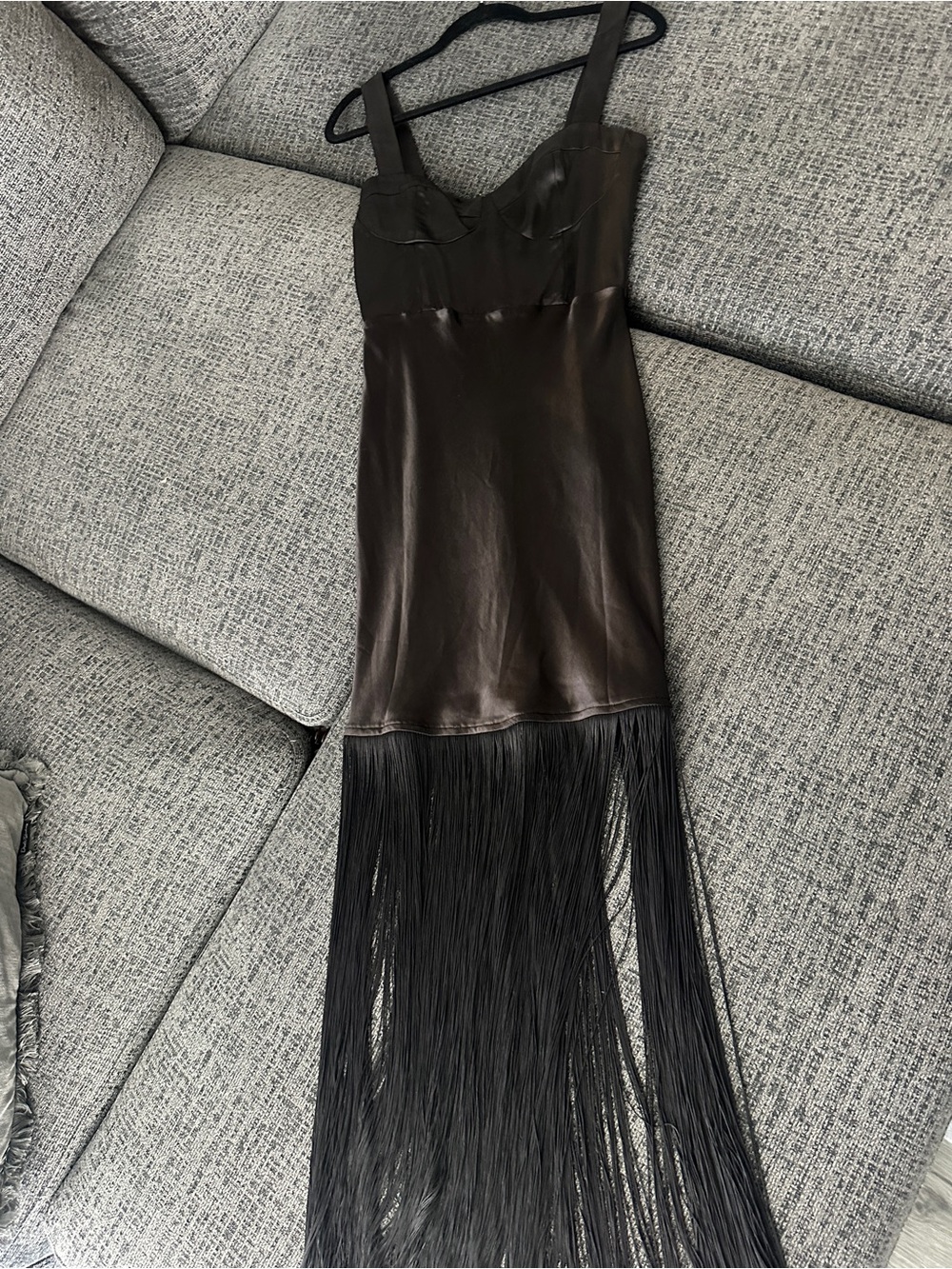 SHOWPO - Women's Black Fringe Slip Dress ALTERED to Size 4